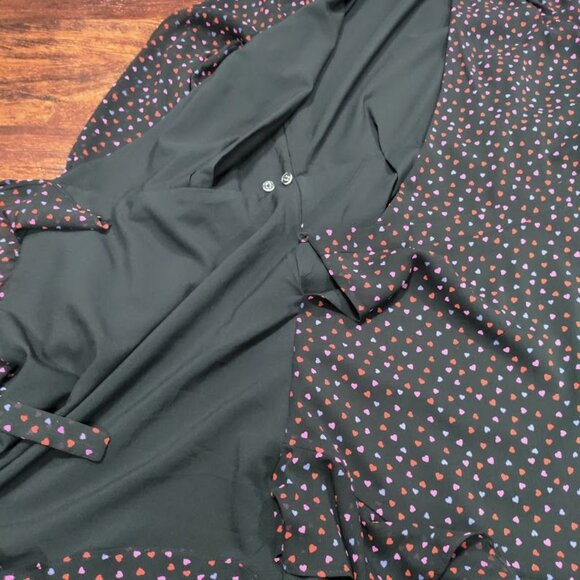 Banana Republic Wedding Guest Heart Twee Y2K Valentine Mini Wrap Dress Black 2 - Picture 7 of 12